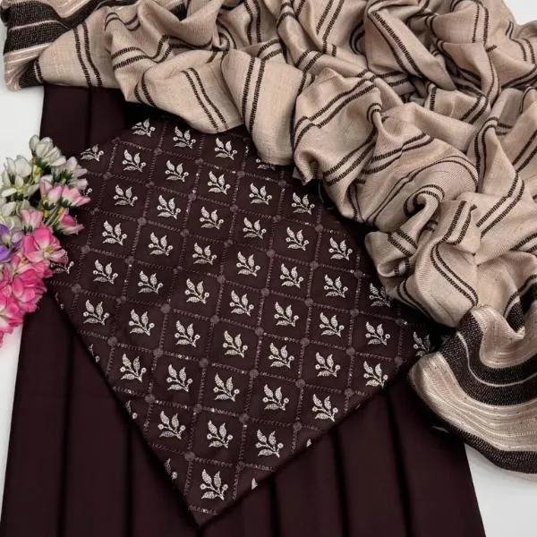 3 Pcs Women's Unstitched Embroidered Suit