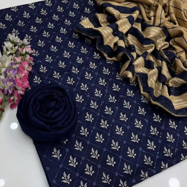 3 Pcs Women's Unstitched Embroidered Suit