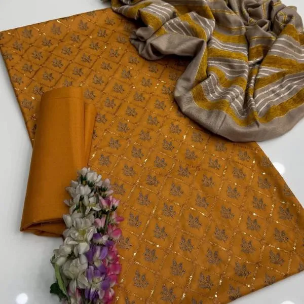 3 Pcs Women's Unstitched Embroidered Suit