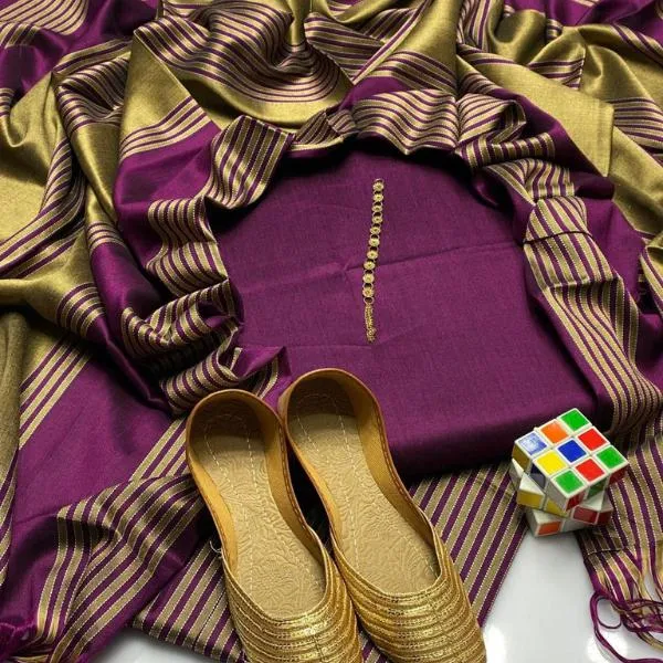 3 Pcs Women's Unstitched Plain Suit