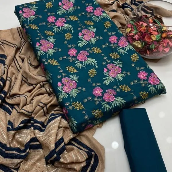 3 Pcs Women's Unstitched Embroidered Suit