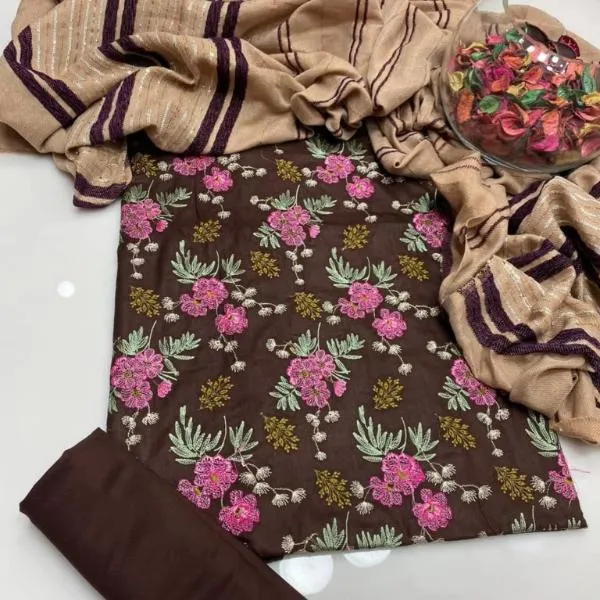 3 Pcs Women's Unstitched Embroidered Suit