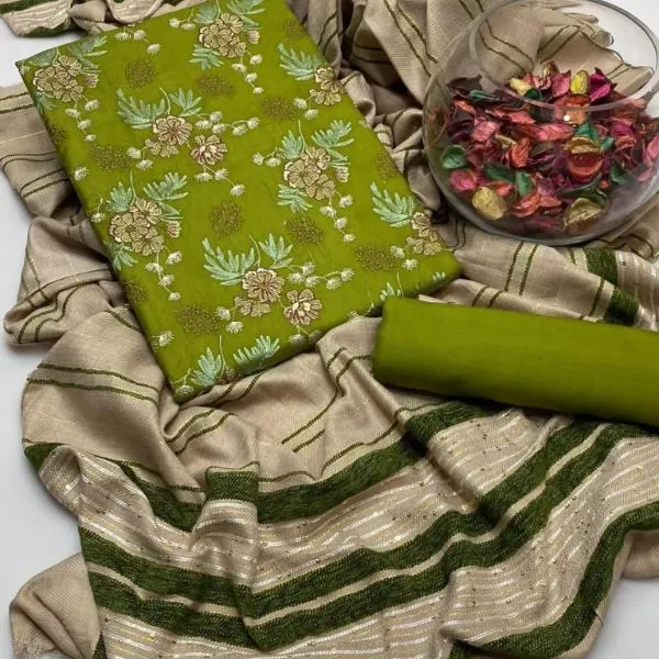 3 Pcs Women's Unstitched Embroidered Suit