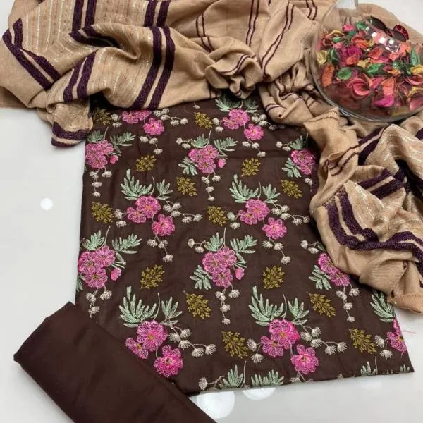 3 Pcs Women's Unstitched Embroidered Suit