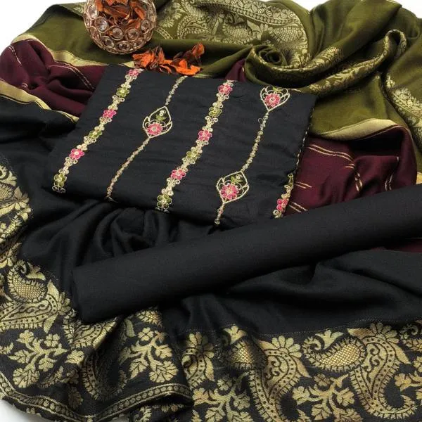 3 Pcs Women's Unstitched Embroidered Suit