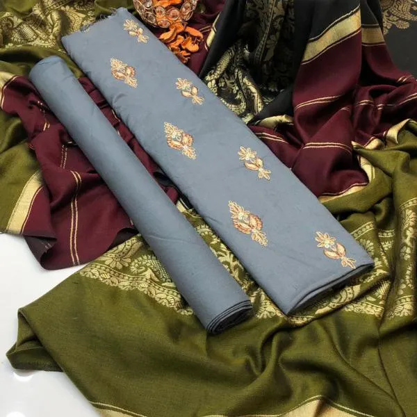 3 Pcs Women's Unstitched Embroidered Suit