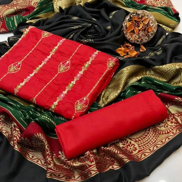 3 Pcs Women's Unstitched Embroidered Suit