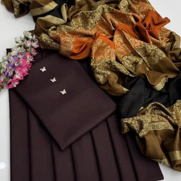 3 Pcs Women's Unstitched Plain Suit