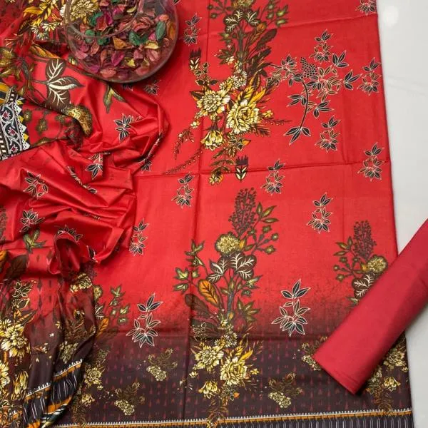 3 Pcs Women's Unstitched Digital Print Suit