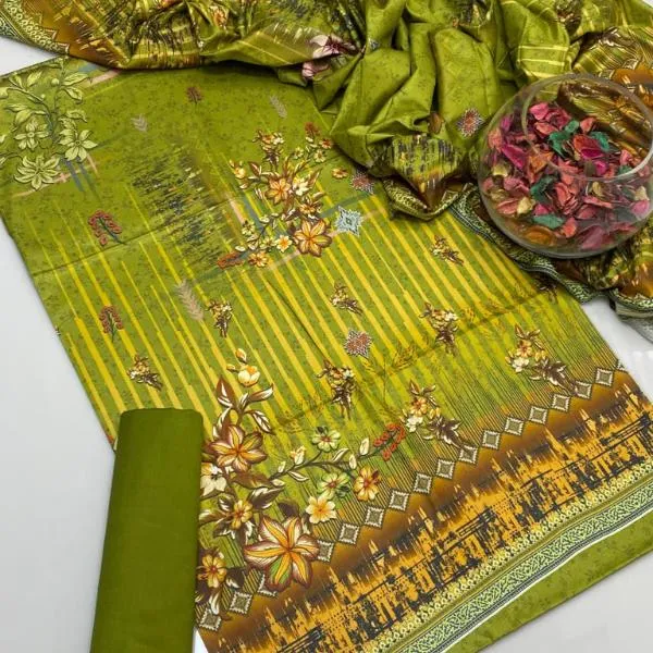 3 Pcs Women's Unstitched Digital Print Suit