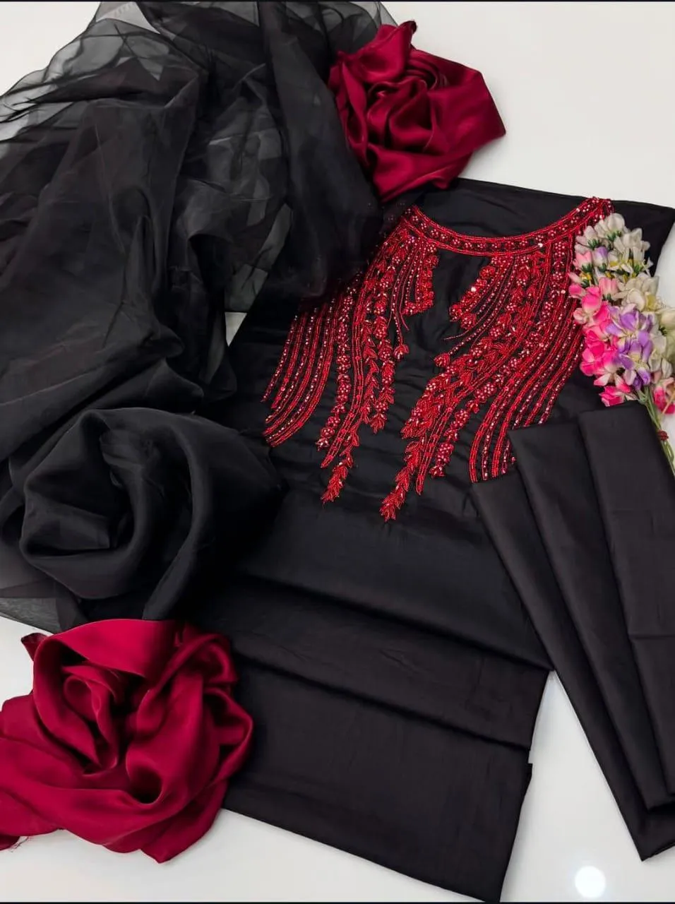 3 Pcs Women's Unstitched Embroidered Suit