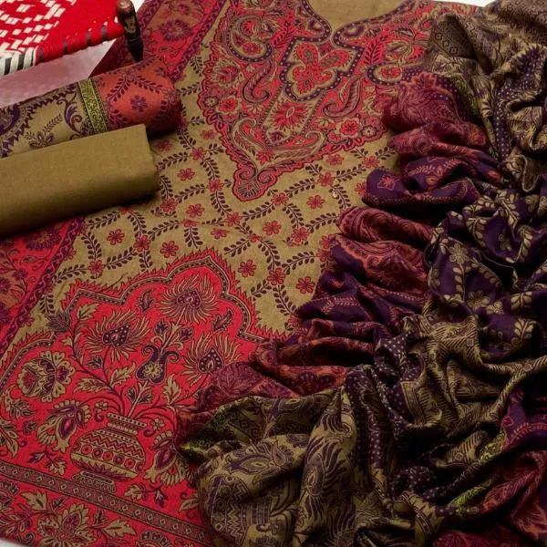 3 Pcs Women's Unstitched Embroidered Suit