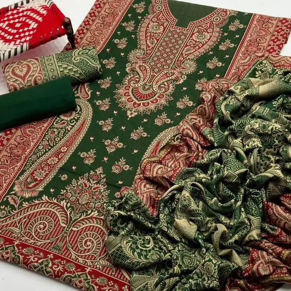 3 Pcs Women's Unstitched Embroidered Suit