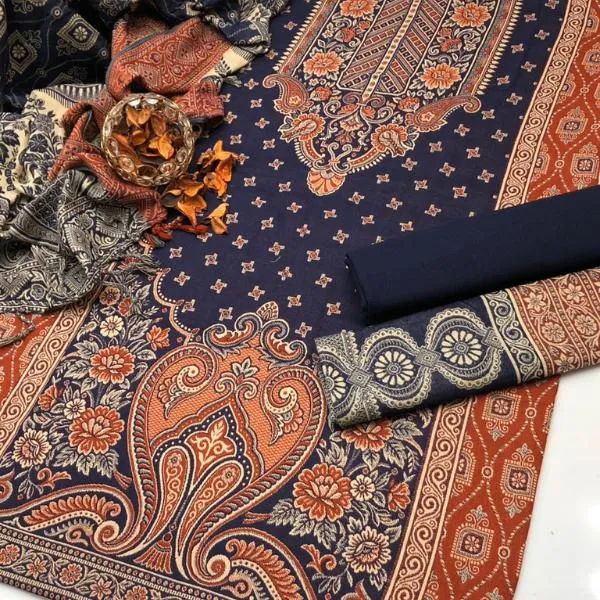 3 Pcs Women's Unstitched Embroidered Suit