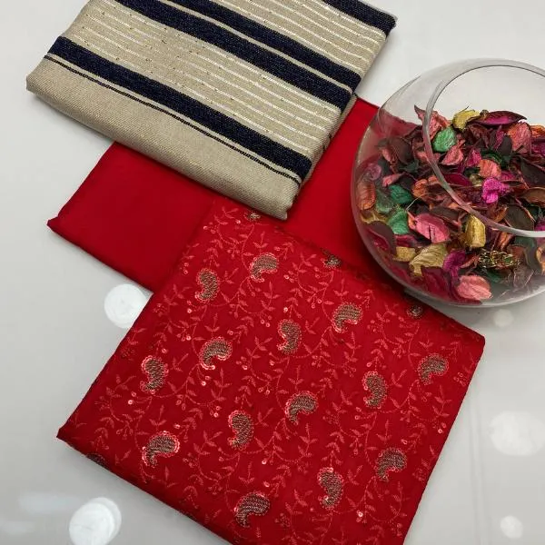 3 Pcs Women's Unstitched Embroidered Suit