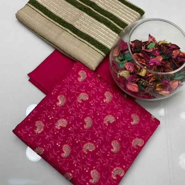 3 Pcs Women's Unstitched Embroidered Suit