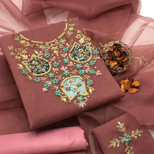 3 Pcs Women's Unstitched Embroidered Suit