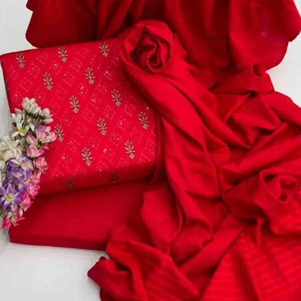 3 Pcs Women's Unstitched Embroidered Suit