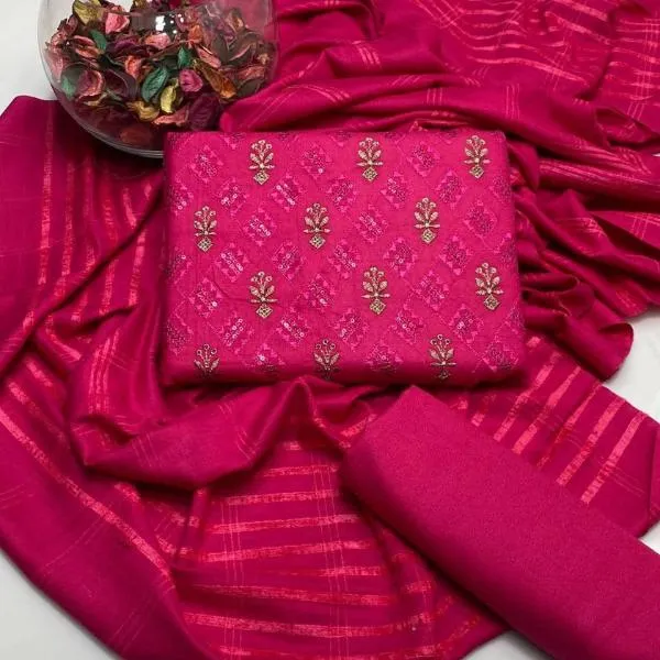 3 Pcs Women's Unstitched Embroidered Suit