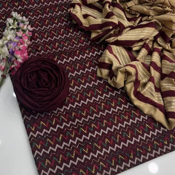 3 Pcs Women's Unstitched Embroidered Suit