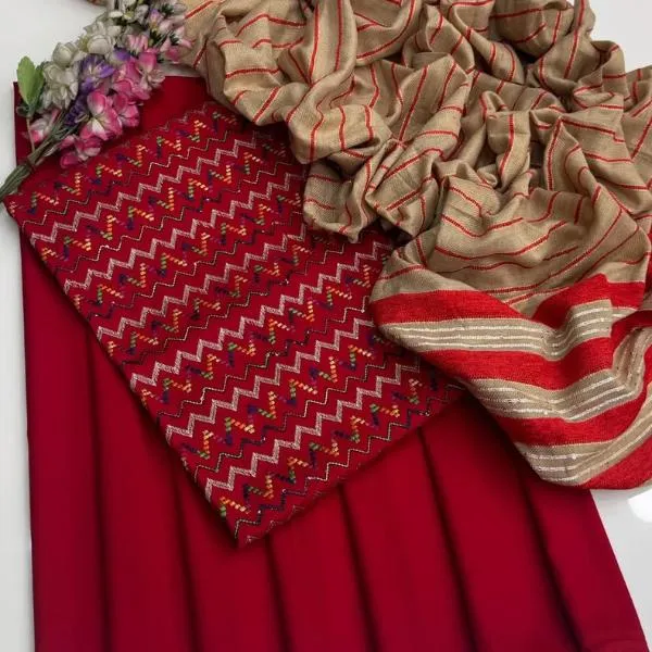 3 Pcs Women's Unstitched Embroidered Suit