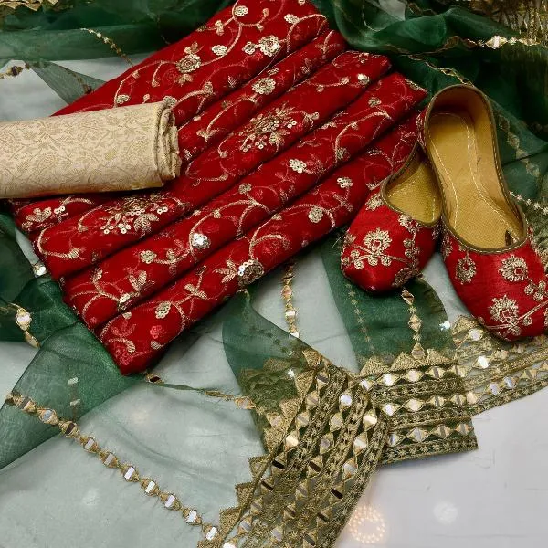 3 Pcs Women's Unstitched Embroidered Suit