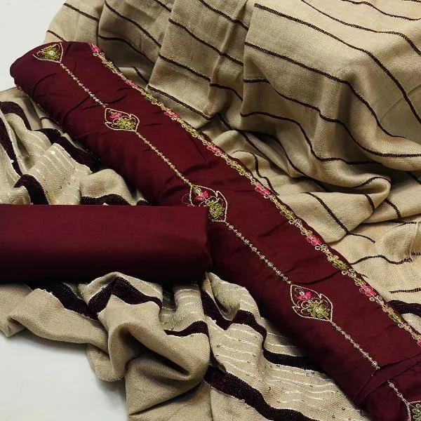 3 Pcs Women's Unstitched Embroidered Suit