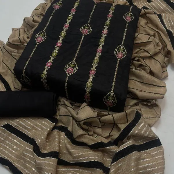 3 Pcs Women's Unstitched Embroidered Suit