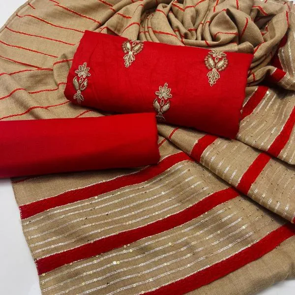 3 Pcs Women's Unstitched Embroidered Suit