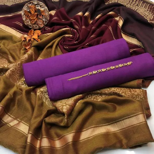 3 Pcs Women's Unstitched Plain Suit