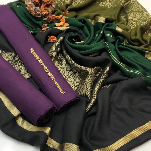 3 Pcs Women's Unstitched Plain Suit