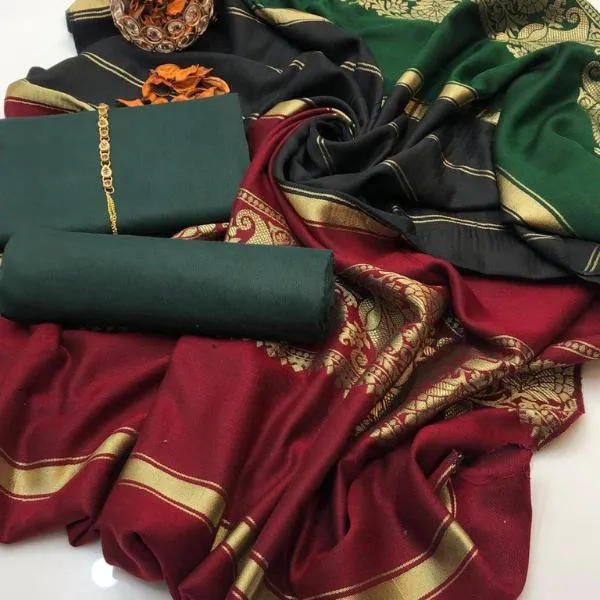 3 Pcs Women's Unstitched Plain Suit