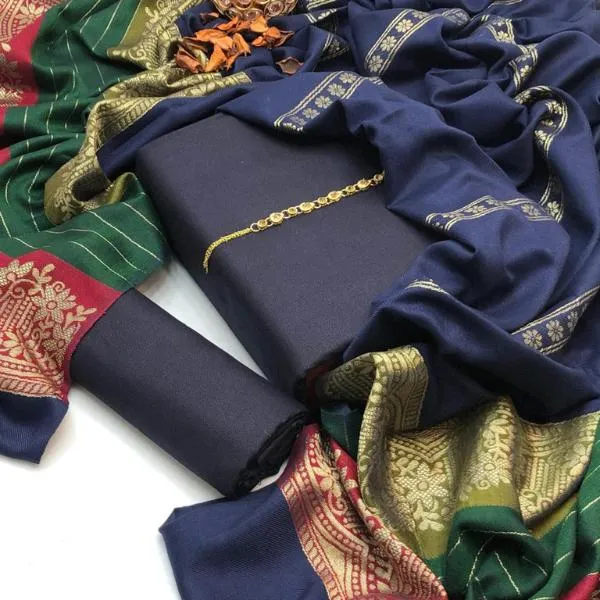 3 Pcs Women's Unstitched Plain Suit