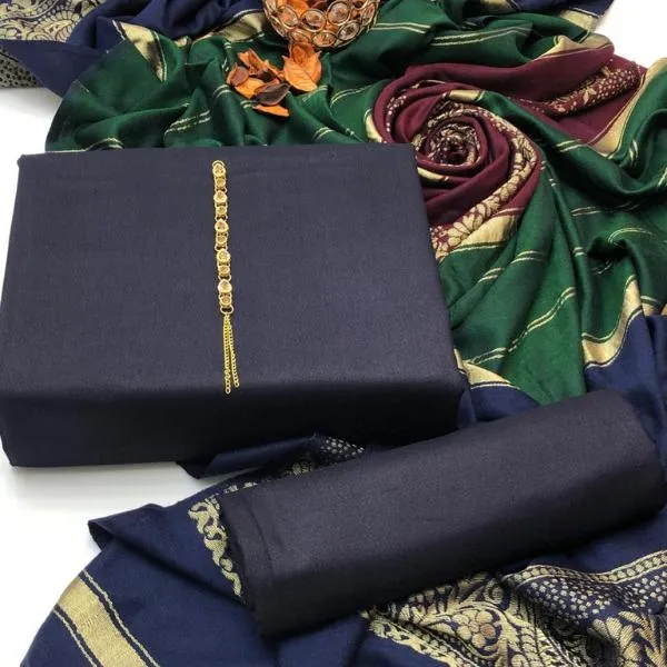 3 Pcs Women's Unstitched Plain Suit