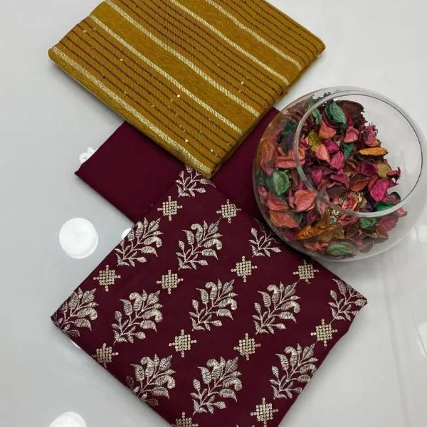 3 Pcs Women's Unstitched Embroidered Suit