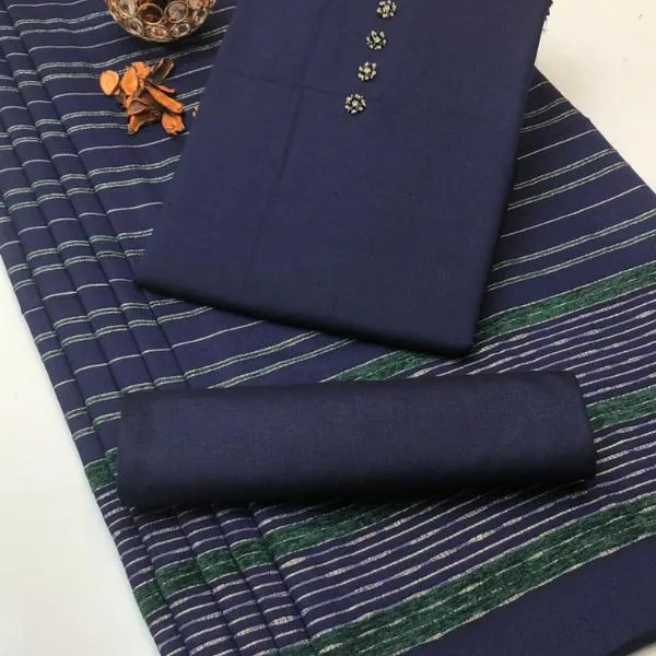 3 Pcs Women's Unstitched Plain Suit