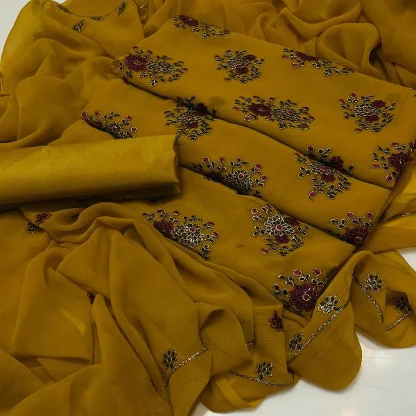 3 Pcs Women's Unstitched Embroidered Suit