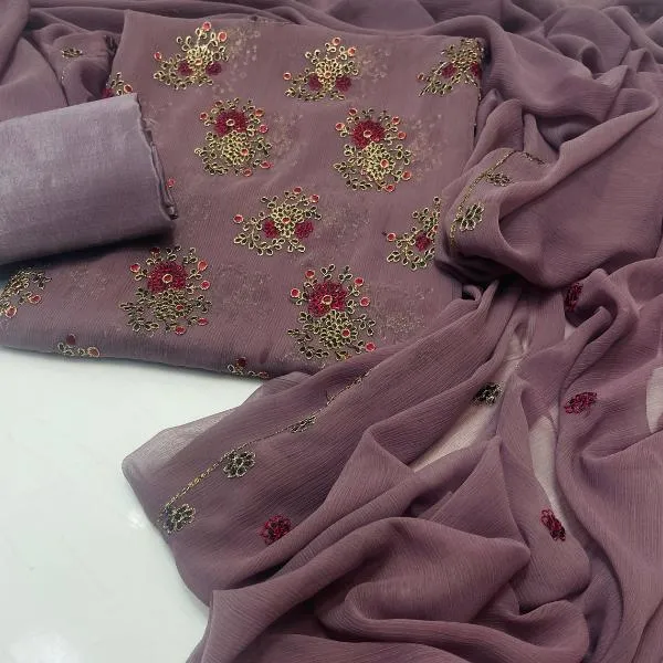 3 Pcs Women's Unstitched Embroidered Suit
