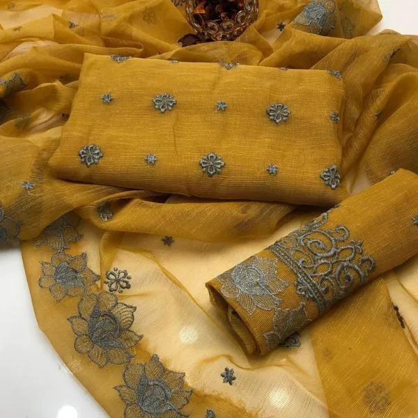 3 Pcs Women's Unstitched Embroidered Suit