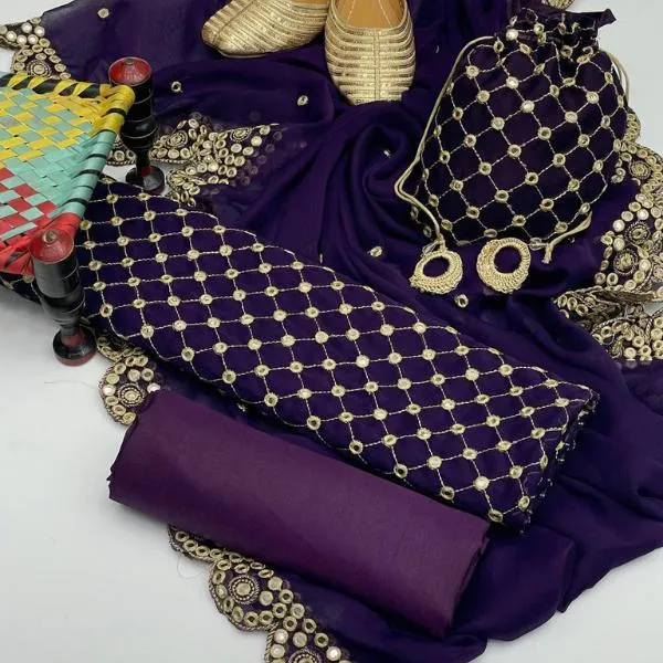 3 Pcs Women's Unstitched Embroidered Suit