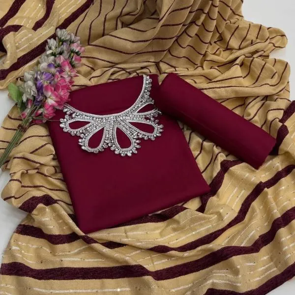 3 Pcs Women's Unstitched Embroidered Suit