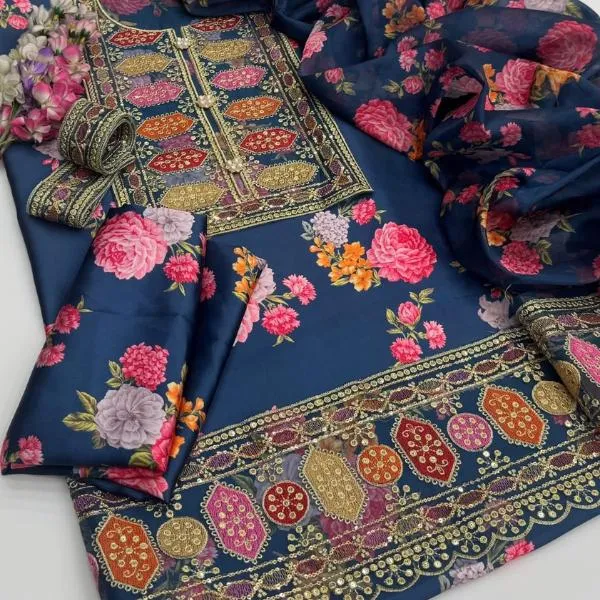 3 Pcs Women's Unstitched Digital Print Suit