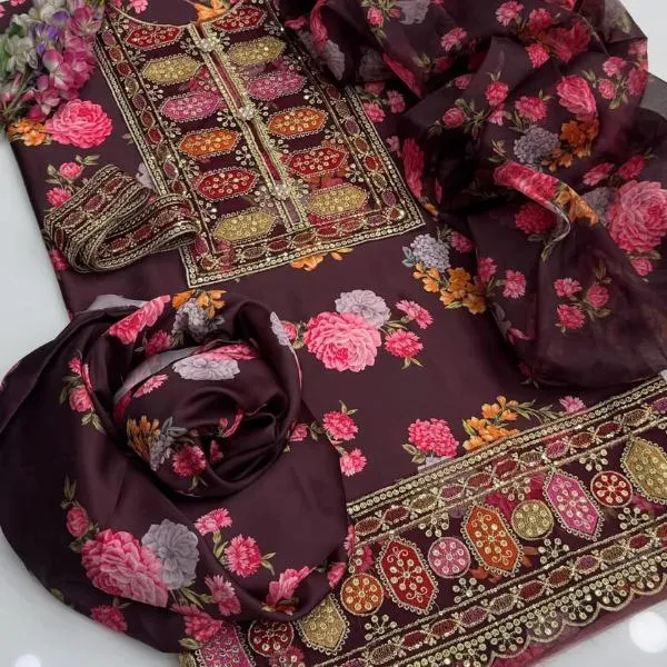 3 Pcs Women's Unstitched Digital Print Suit