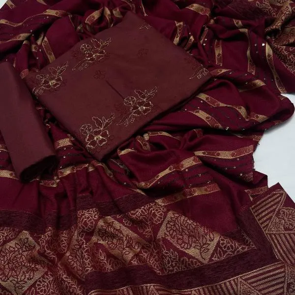 3 Pcs Women's Unstitched Embroidered Suit