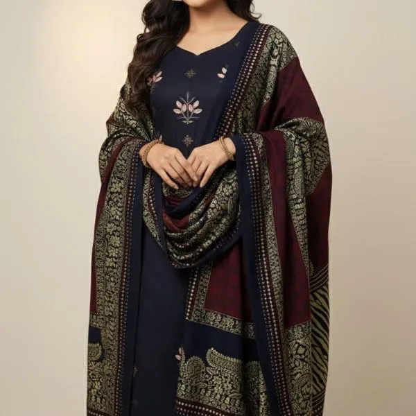 3 Pcs Women's Unstitched Embroidered Suit