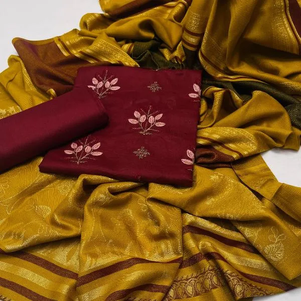 3 Pcs Women's Unstitched Embroidered Suit