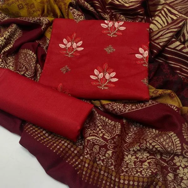 3 Pcs Women's Unstitched Embroidered Suit