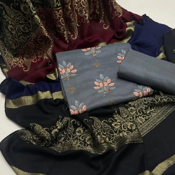 3 Pcs Women's Unstitched Embroidered Suit