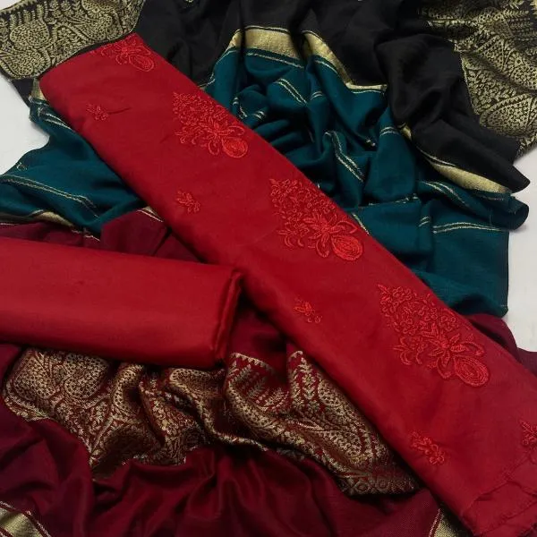 3 Pcs Women's Unstitched Embroidered Suit