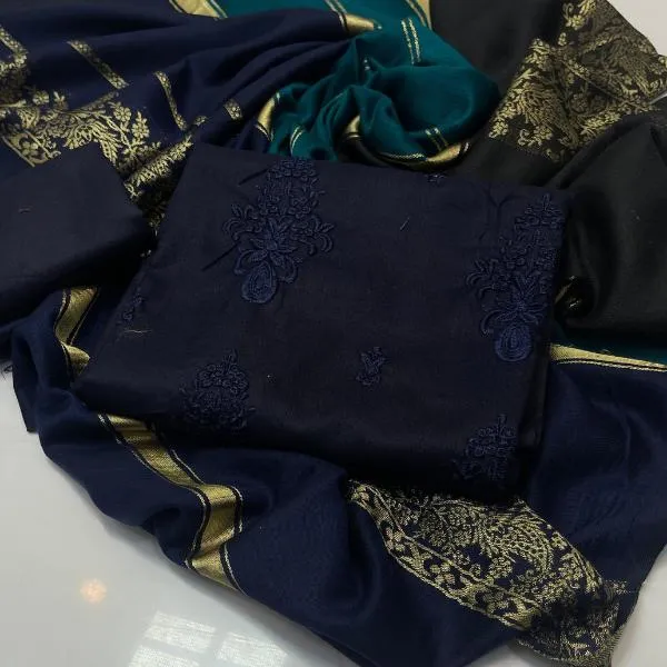 3 Pcs Women's Unstitched Embroidered Suit